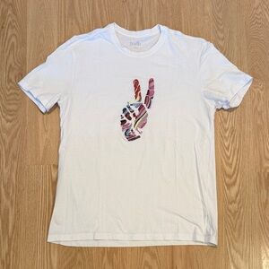 White T-Shirt with Embroidered Peace Sign Graphic
